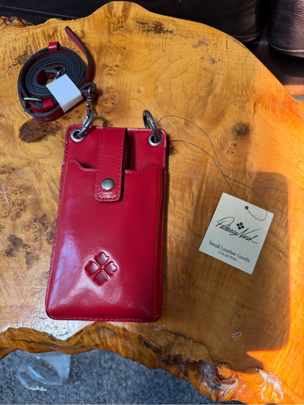 Patricia Nash Farleigh Distressed Leather Phone Crossbody Bag Berry Red NWT